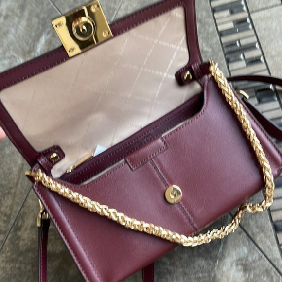 Michael Kors Sonia Medium Leather Shoulder Bag Merlot - Picture 7 of 16